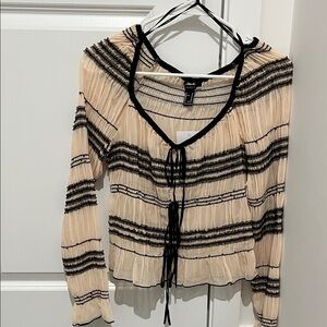 Forever 21 Pleated Cream and Black Blouse